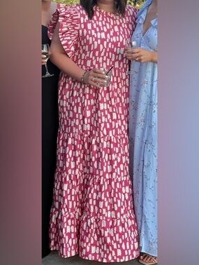 ChicSoul Pink Printed Tiered Maxi Dress